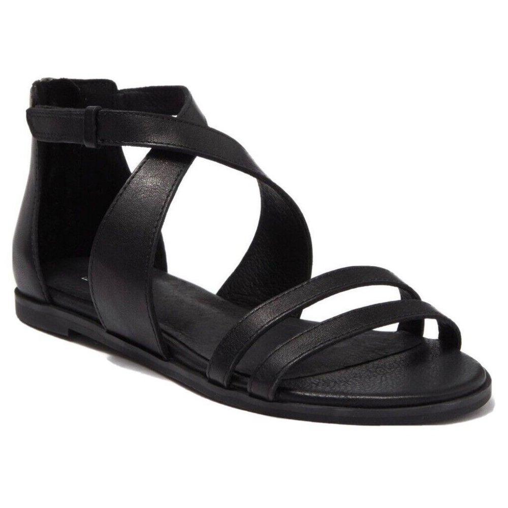 Eileen Fisher Cici Strappy leather Open Toe Women sandal Black size 7 NWOB